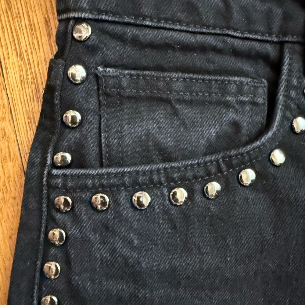 Reformation Black Stud-Trim Wide-Leg Jeans - Picture 8 of 14